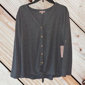 Remixmess Top Women Medium  Tie Button Down Long Sleeve Cottagecore Classiccore